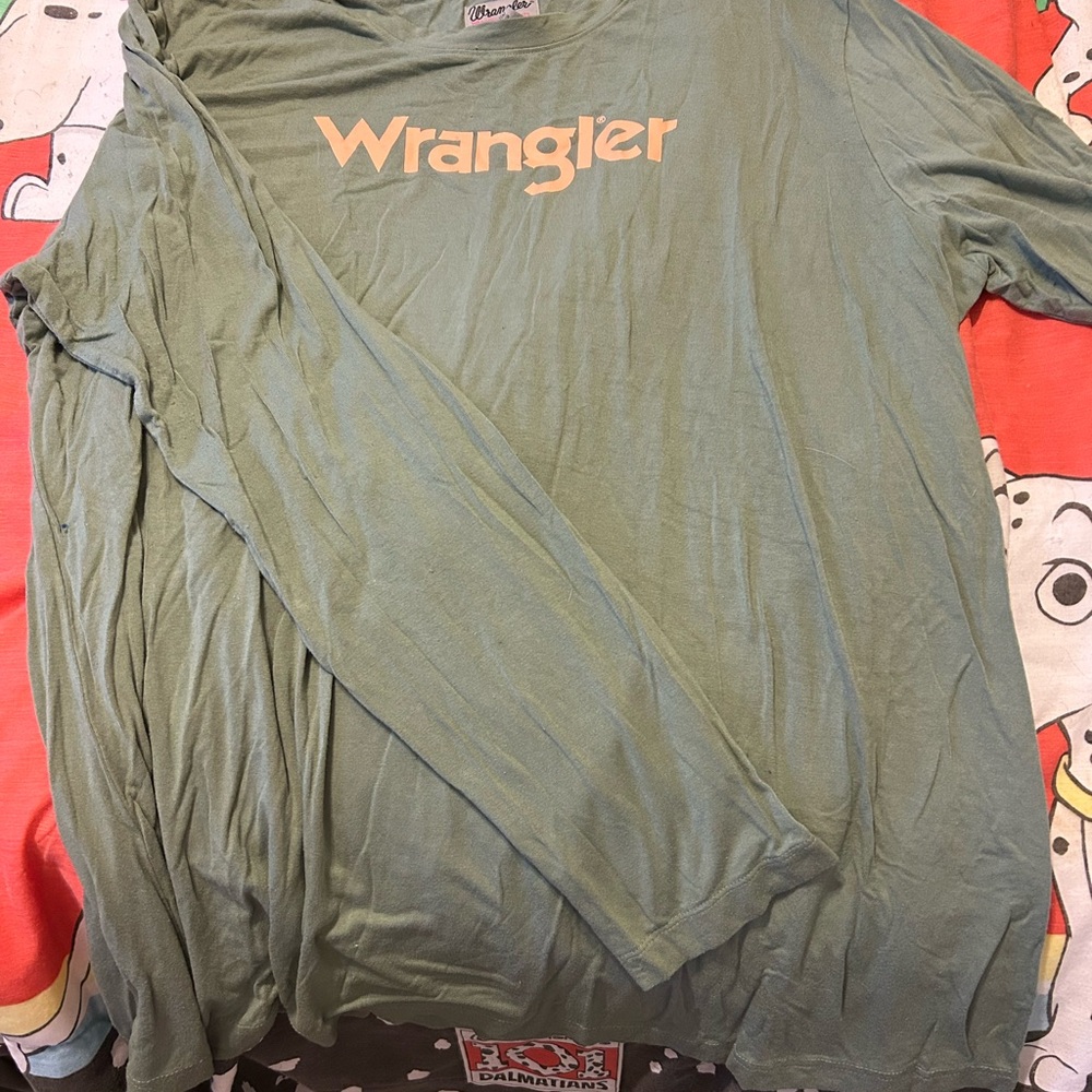 Wrangler Sage Green Long Sleeve Tee with Peach Logo